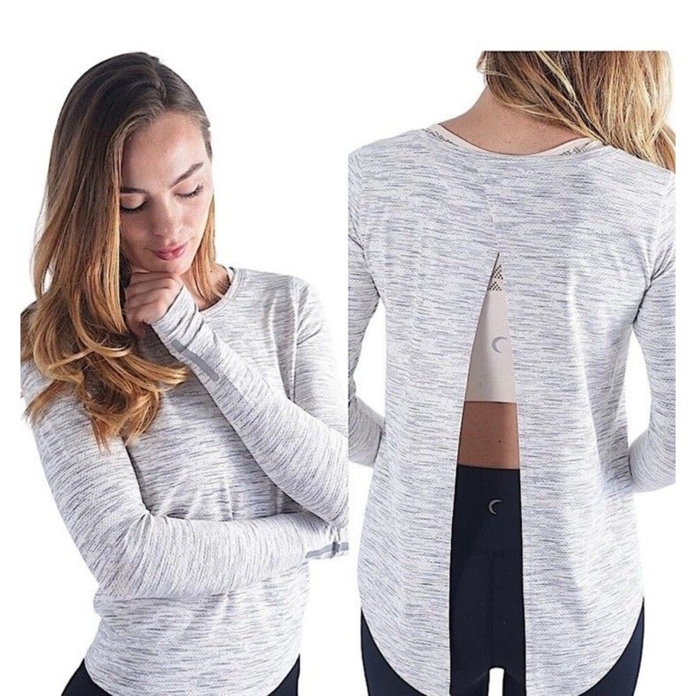 ZYIA Ash Split Back Long Sleeve Athletic Shirt - Size S Gray Gym Yoga Running